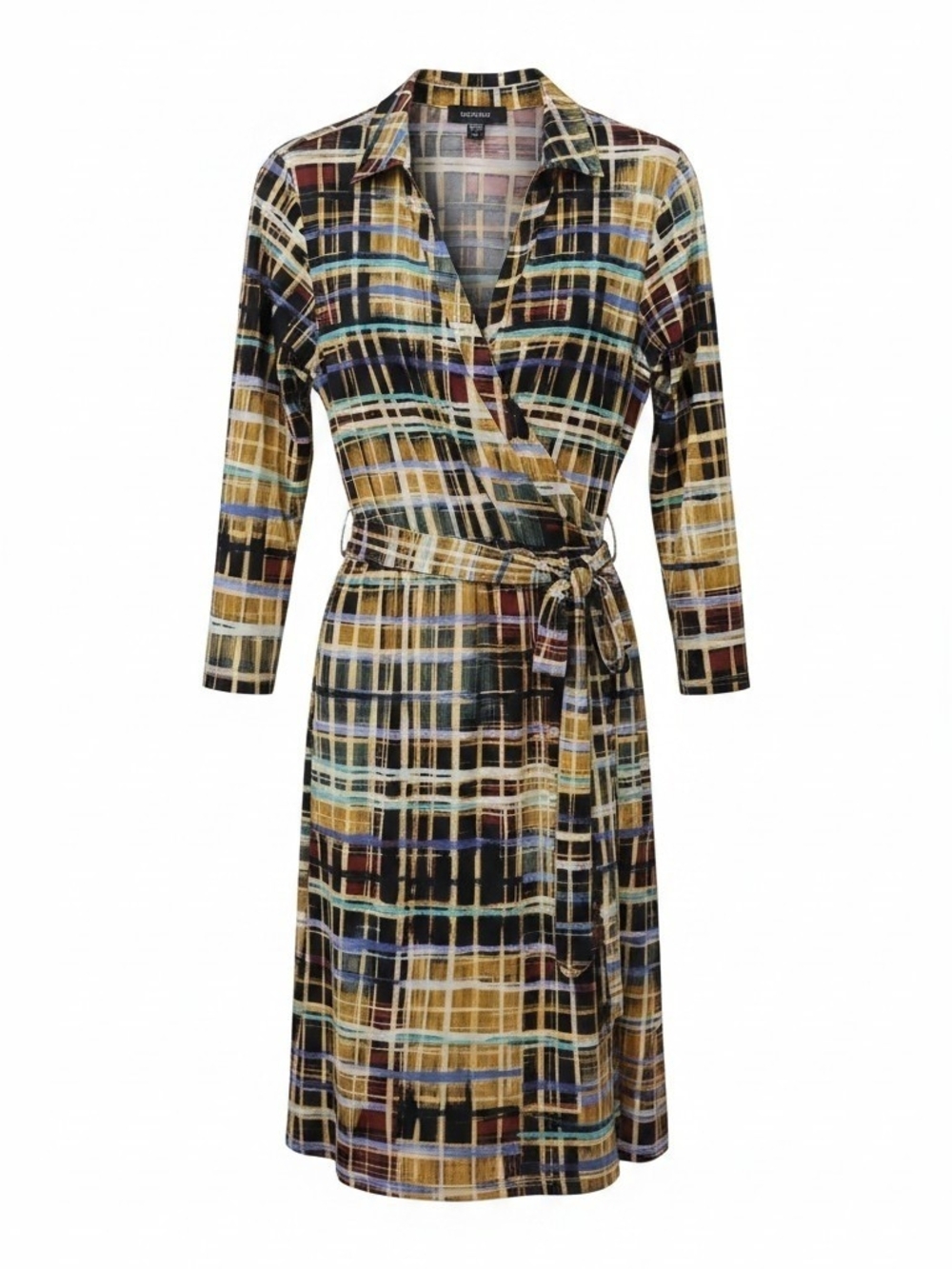 Karen Kane Wrap Dress with Multicolor Plaid Print - Women SZ L